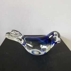 Murano Style Blue,Clear Art Glass Sitting Bird  Paperweight .
